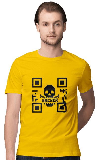 Футболка чоловіча з принтом "Хакер hacker". Geek, hacker, ios, qr code, qr код, ай ті, айтішник, геймер, гік, іт, мем, позитив, пранк, програміст, розробник, хакер. 2070702