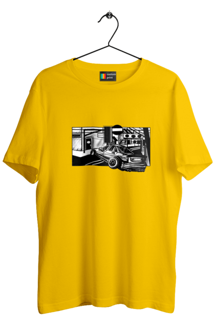 Футболка чоловіча з принтом "Небезпечний Автомобіль на дорогах вулиць". Автомобіль, гонки, машина, небезпечний, чорно білий, швидкий. 2070702