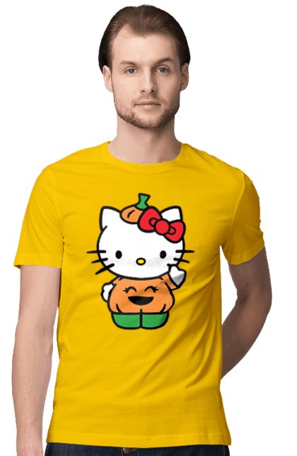 Men's t-shirt with prints Hello Kitty Halloween. Brand, character, halloween, hello kitty, kitten, kitty, pumpkin. 2070702