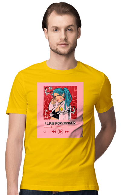 Men`s t-shirt with prints I Live For Danger. Anime, music, pistol, turntable. 2070702