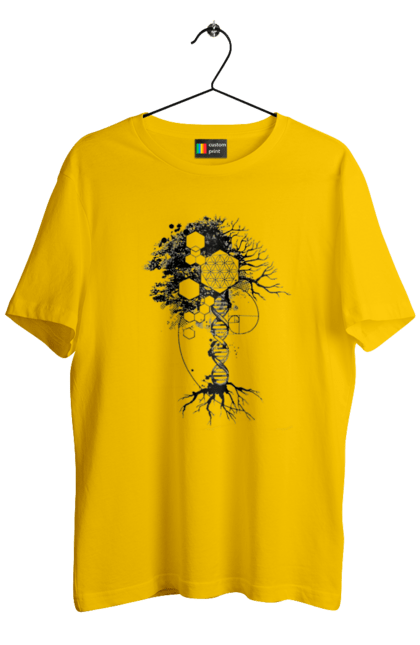 Футболка чоловіча з принтом "Древо життя". Геном людини, дерево життя, золотий перетин, квітка життя, сакральна геометрія, таємниця світобудови, таємниця числа фібоначчі, число бога, число фібоначчі. 2070702