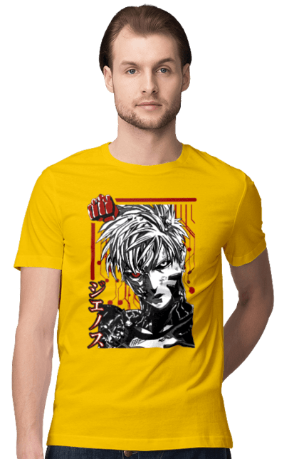 Men's t-shirt with prints One Punch Man Genos. Anime, comedy, cyborg, demon, demon cyborg, genos, manga, one punch man, parody, superheroes. 2070702