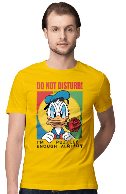 Men's t-shirt with prints Donald Duck Do not disturb!. Animated series, cartoon, disney, do not disturb, donald duck. 2070702