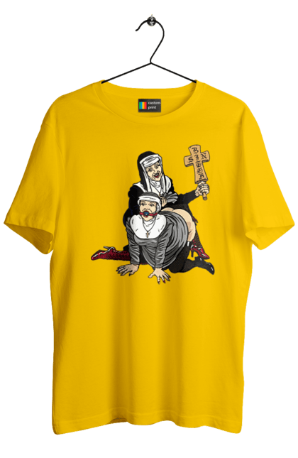 Футболка чоловіча з принтом "Монашки БДСМ". Бдсм, крута, модна, молодіжна, плескає по дупі, рок, рольові ігри, черниці бдсм, черницю, черниця. 2070702