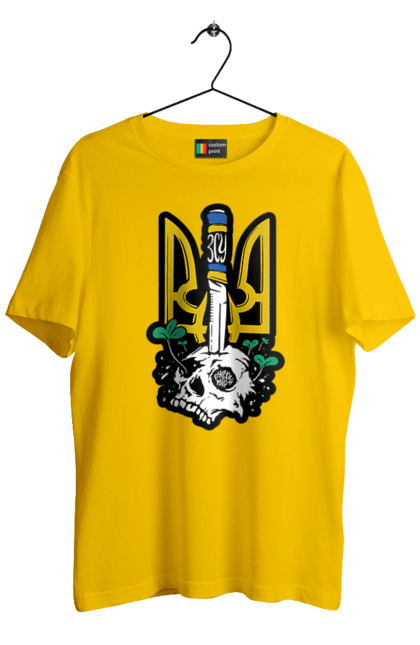 Футболка чоловіча з принтом "Герб ЗСУ". Герб, зсу, патріотична, прапор, череп. 2070702