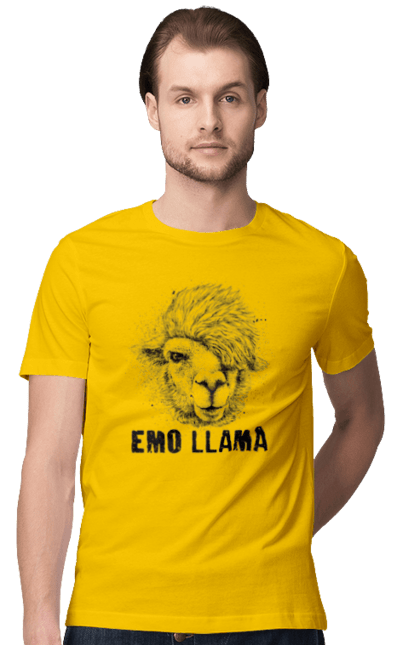 Футболка чоловіча з принтом "Емо Лама". Alpaca, animals, distressed, emo, funny, llama, vintage, емо, лама. 2070702