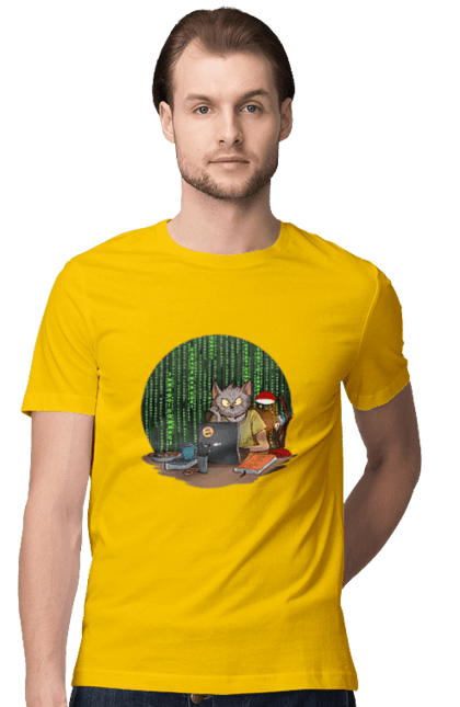 Футболка чоловіча з принтом "Кіт програміст". Angular, c, css, html, it, javascript, jquery, php, python, react, svelt, vue, айтишник, айті, гумор, код, кодувати, прогер, програміст, програмісти, ти ж, ти ж програміст, тиж програміст. 2070702