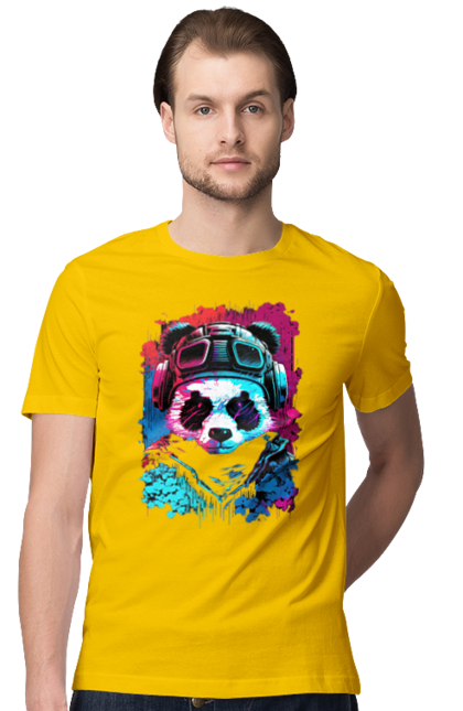 Футболка чоловіча з принтом "Панда в VR шолом". Віртуальна реальність, гік, панда, персонаж, шолом. 2070702