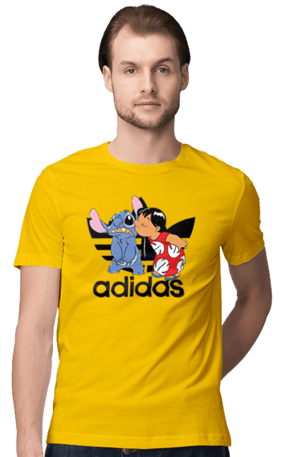 Men's t-shirt with prints Adidas Stich. Alien, cartoon, cinema, disney, film, lilo and stitch, stitch. 2070702