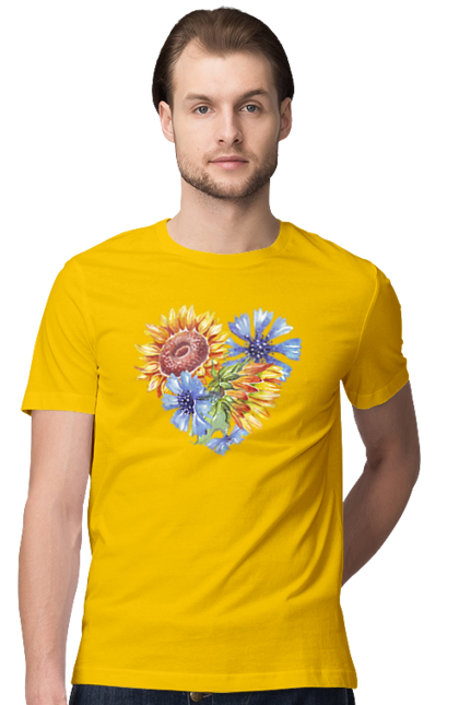Футболка чоловіча з принтом "Серце соняшники та фіалки". Квіти, люблю україну, любов, серце, соняшник, україна, фіалки. 2070702