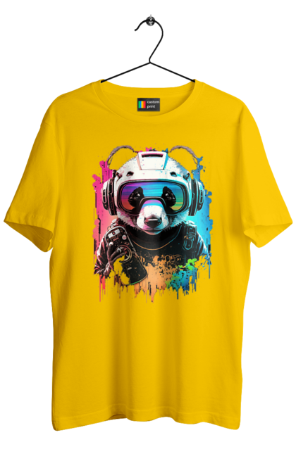 Футболка чоловіча з принтом "Панда в VR шолом". Віртуальна реальність, гік, панда, персонаж, шолом. 2070702