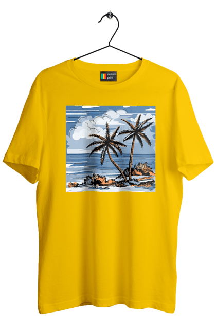 Men`s t-shirt with prints Palm Trees And Sky. Clouds, palm trees, sea, sky. 2070702