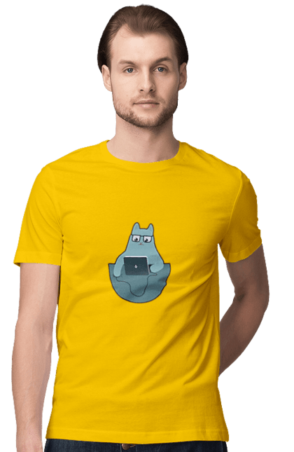Футболка мужская с принтом Кот программист. Angular, c, css, html, it, javascript, jquery, php, programmer, python, react, svelt, vue, айти, айтишник, код, кодировать, кодить, прогер, программист, программисты, ты ж, ты же, ты же программист, тыж, тыж программист, юмор. 2070702
