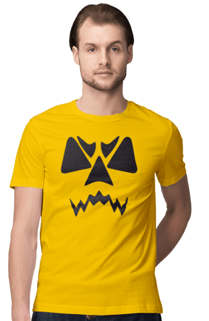 Men's t-shirt with prints Halloween pumpkin face. Costume, halloween, holiday, october, october 31, pumpkin, scary, sweets, trick or treat. 2070702