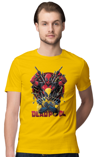 Men's t-shirt with prints Deadpool & Wolverine. Action movie, comic, deadpool, fantasy, film, logan, marvel, mutant, superhero, x-men. 2070702