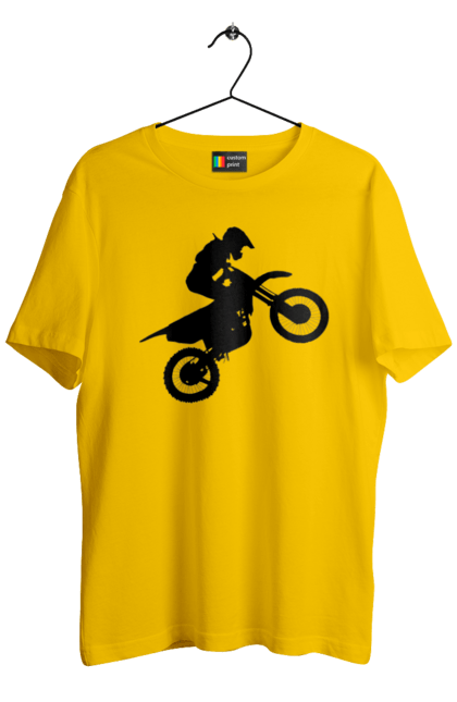 Футболка чоловіча з принтом "Силует Мотоцикліста". Мотоцикл, мотоцикліст, шолом. 2070702