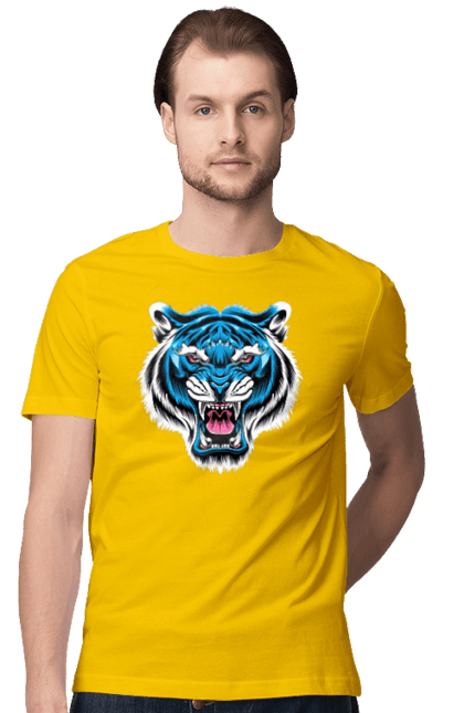 Футболка чоловіча з принтом "Блакитний тигр". Блакитний тигр, голова тигра, тварини, тигр. CustomPrint.market