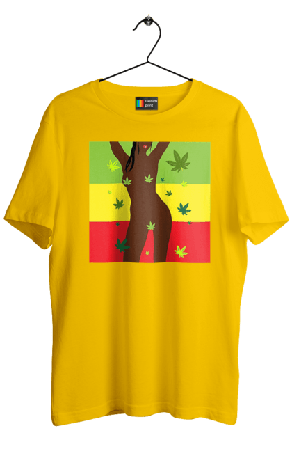 Футболка чоловіча з принтом "Гола Дівчина І Конопля". Гола, конопля, курити, сиськи. 2070702