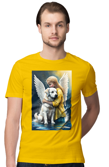 Футболка чоловіча з принтом "Дівчинка та собака ангел [память загиблим тваринам]". Дівчинка та собака, крим, нова каховка, память загиблим тваринам, собака ангел, україна, херсон. 2070702
