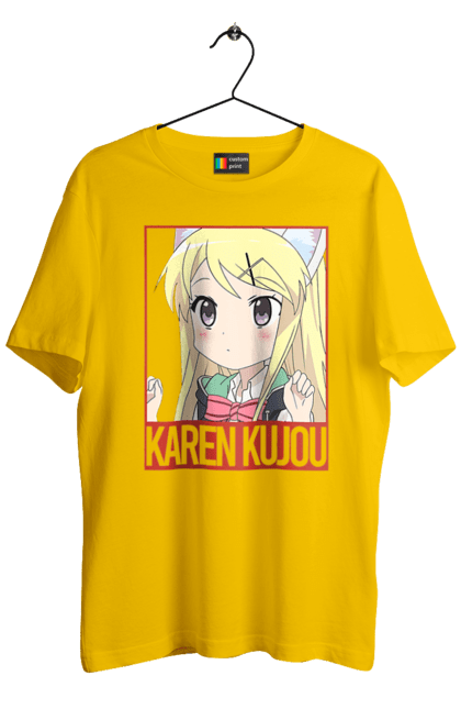 Футболка мужская с принтом Золотая мозаика Карен Кудзё. Anime, karen kujo, kiniro mosaic, kinmoza, manga, аниме, золотая мозаика, карен, карен кудзё, манга. 2070702