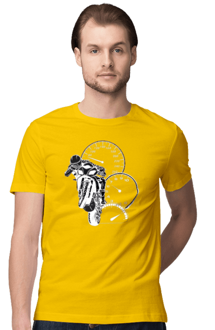 Футболка чоловіча з принтом "Мотоцикл І Швидкість Білий". Мото, мотоцикл, швидкість. 2070702