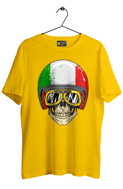 Футболка чоловіча з принтом "Череп в мотошоломі". Мото, окуляри, череп, шолом. 2070702