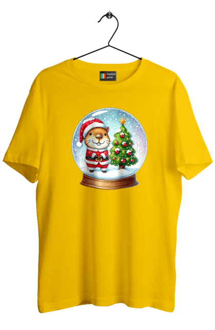 Men's t-shirt with prints Christmas Capybara with a Tree. Animal, capybara, christmas, christmas capybara, christmas tree, gift, holiday, new year, new year`s gift, santa. 2070702