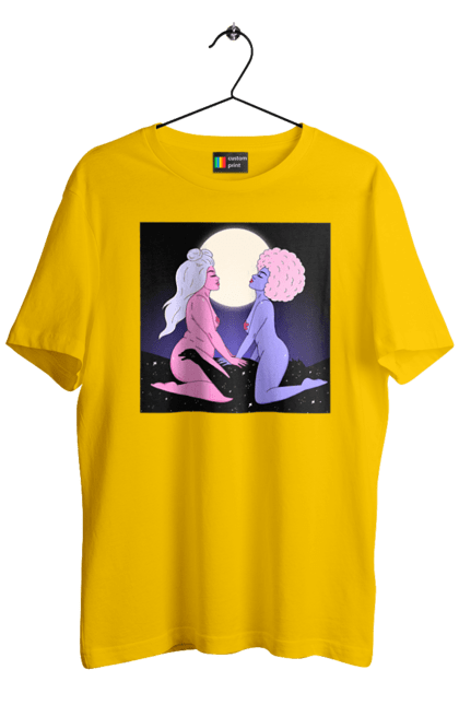 Футболка чоловіча з принтом "Дві Інопланетянки І Місяць". Дівчата, зверху, інопланетянки. 2070702