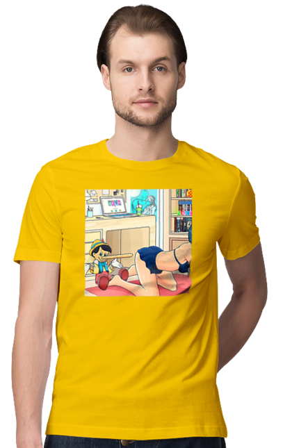 Футболка чоловіча з принтом "Буратіно У Дорослій Казці". Бетмен, буратіно, гола, поцілунок, прикол. 2070702