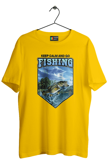 Футболка чоловіча з принтом "Keep Calm and Go Fishing". Відпочинок на природі, для рибалок, для чоловіків, мисливці та риболови, природа, рибалка, риболовля, спінінг, хоббі. 2070702