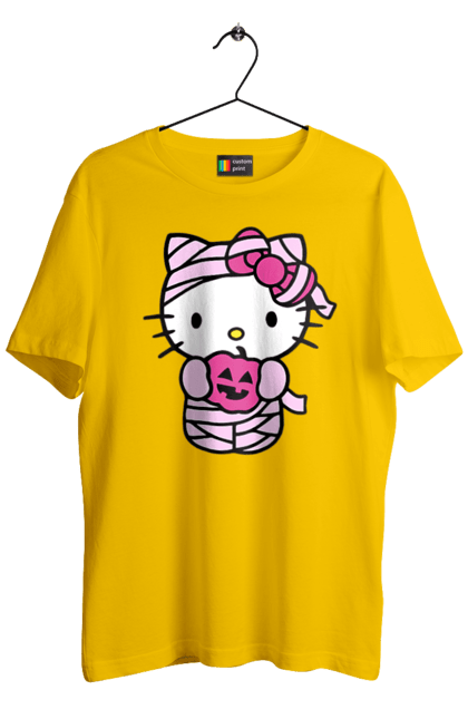 Men's t-shirt with prints Hello Kitty Halloween. Brand, cat, character, halloween, hello kitty, kitten, kitty, mummy. 2070702