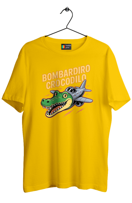 Футболка чоловіча з принтом "Bombardino Crocodilo". Bombardino, bombardino crocodilo, crocodilo, бомбардиро крокодило, бомбардіно крокоділо, крокодил, крокодил літак, крокодил мем, мем бомбардине крокодило, меми. 2070702