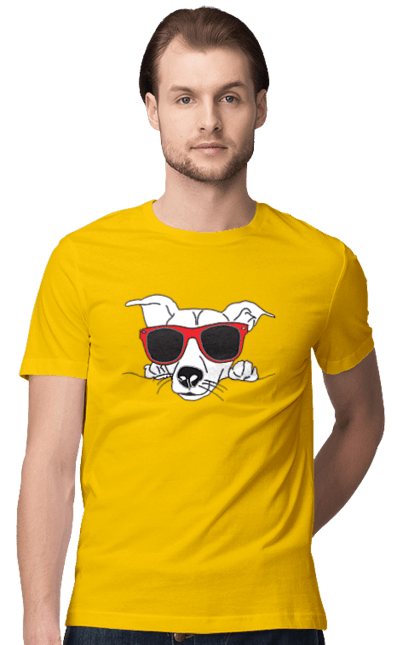 Men`s t-shirt with prints The Dog Peeks Out. Dog, glasses, peep out. 2070702