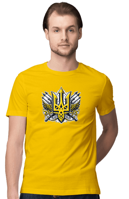 Футболка чоловіча з принтом "Символіка україни". Герб, патріотичні зображення, символіка, тризуб, україна. 2070702