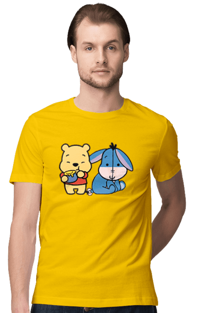 Men's t-shirt with prints Winnie the Pooh and Eeyore. Cartoon, donkey, eared, eeyore, story, winnie the pooh. 2070702