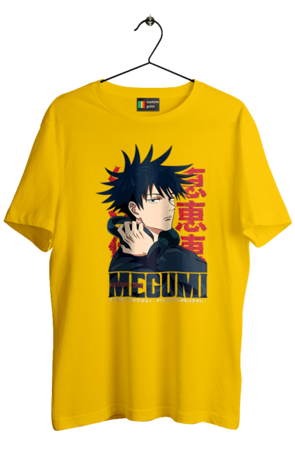 Men's t-shirt with prints Jujutsu Kaisen Megumi. Anime, dark fantasy, fushiguro, fushiguro megumi, jujutsu kaisen, magic battle, manga, megumi, mystic. 2070702