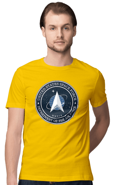 Men's t-shirt with prints United States Space Force. Emblem, political, politics, space, space force, space travel, united states, ussf. 2070702