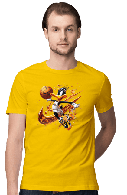 Men's t-shirt with prints Daffy Duck Nike. Cartoon, character, daffy duck, duck, looney tunes, merrie melodies, nike, warner brothers. 2070702