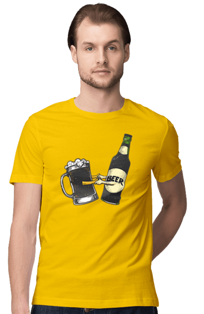 Men`s t-shirt with prints Bottle Of Beer With A Glass Of Beer. Beer, bottle, wineglass. 2070702