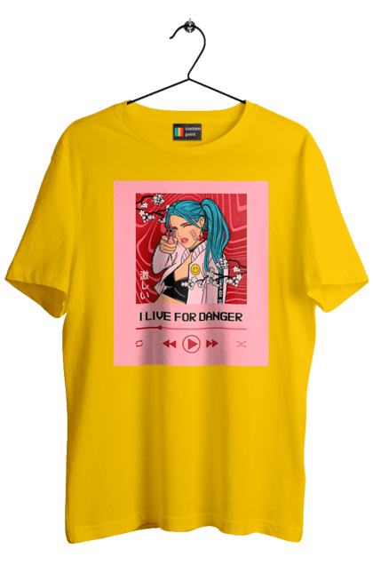 Men`s t-shirt with prints I Live For Danger. Anime, music, pistol, turntable. 2070702