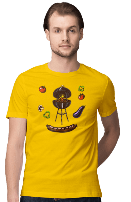 Men`s t-shirt with prints Barbecue Sausage. Barbecue, fry, grill, sausage. 2070702