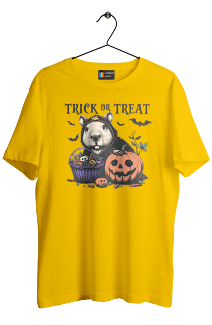 Men's t-shirt with prints Capybara Halloween. Animal, capybara, halloween, holiday, moon, pumpkin, rodent. 2070702