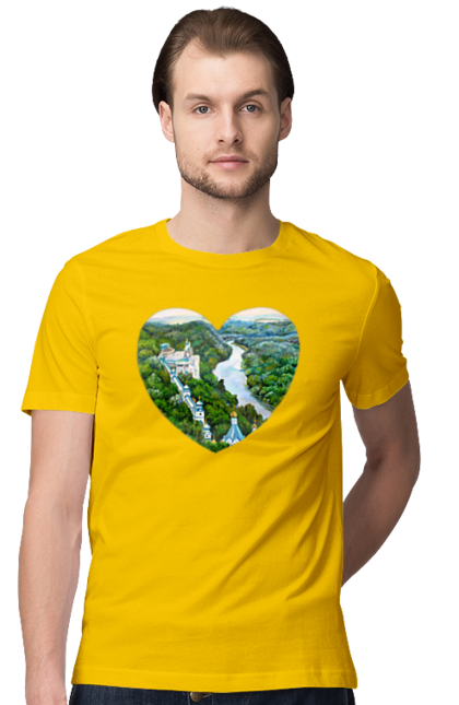 Футболка чоловіча з принтом "Святогорская лавра". Донецька область, ліс, монастир, пейзаж, річка, святогірськ, україна, церква. 2070702