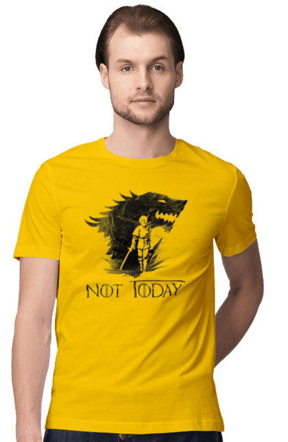 Men's t-shirt with prints Game of Thrones Arya. Arya, game, got, not today, stark, starks, thrones, tv show, wolf, wolves. 2070702