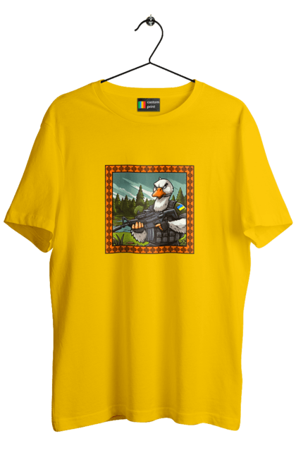 Футболка мужская с принтом Гусиный десант. Биологическое оружие, боевые гуси, военный гусь, вооруженные силы, гусиный десант, символика, украина, флаг. 2070702