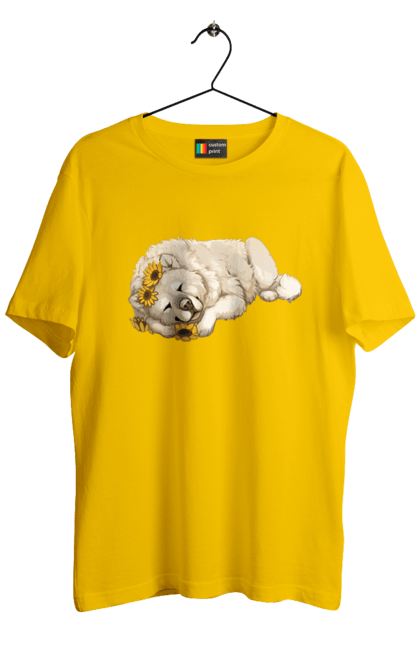 Футболка чоловіча з принтом "Пес і соняшник". Квітка, пес, собака, соняшник. CustomPrint.market