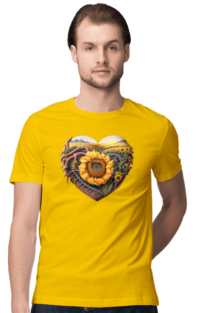 Футболка чоловіча з принтом "Символи України". Небо, поле, пшениця, символи україни, соняшник, україна. 2070702