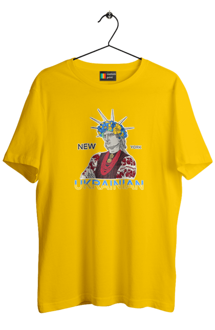 Men`s t-shirt with prints UA & NY. Embroidered shirt, new york, statue of liberty, ukraine, wreath. 2070702