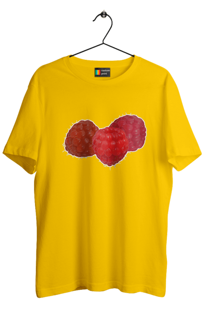 Футболка чоловіча з принтом "Малина". Веган, вегетаріанець, делікатес, дієта, їжа, літо, малина, плід, смачно, стигла, червона, ягода. 2070702