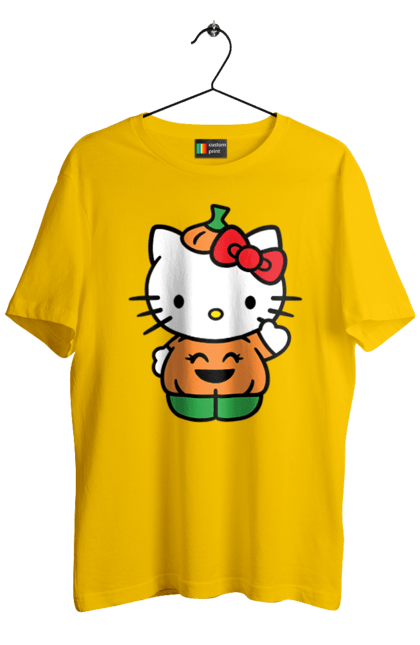 Men's t-shirt with prints Hello Kitty Halloween. Brand, character, halloween, hello kitty, kitten, kitty, pumpkin. 2070702